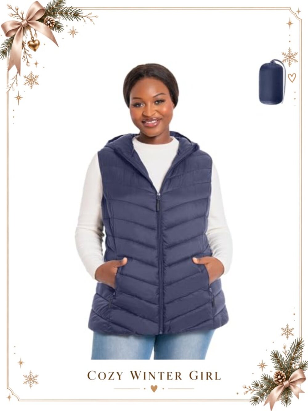 Plus Size Womens Puffer Vest Water-Resistant Quilted Packable Puffy Mid-Length